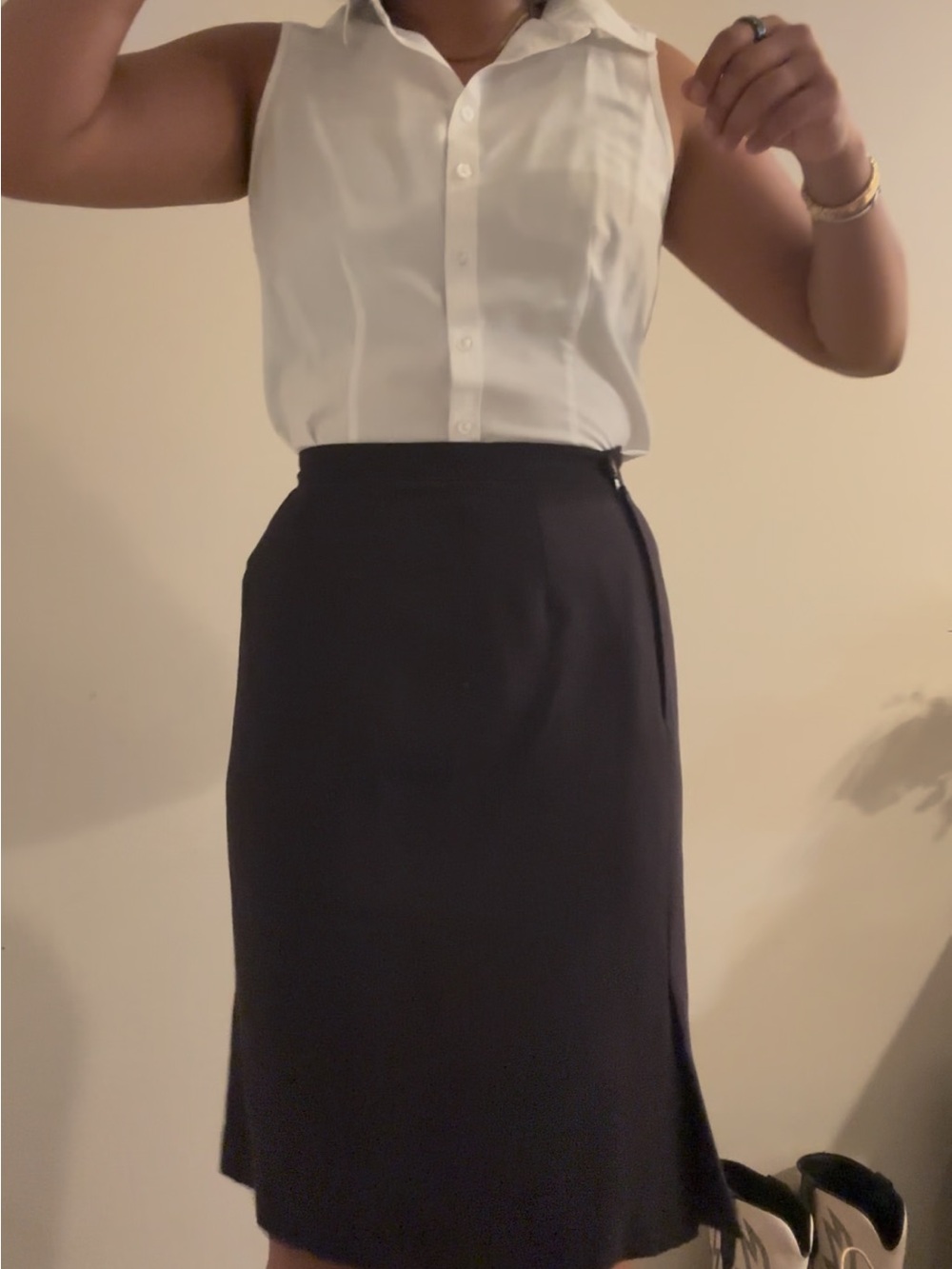 Women's Navy Midi Skirt - Sleek Office-to-Event Style